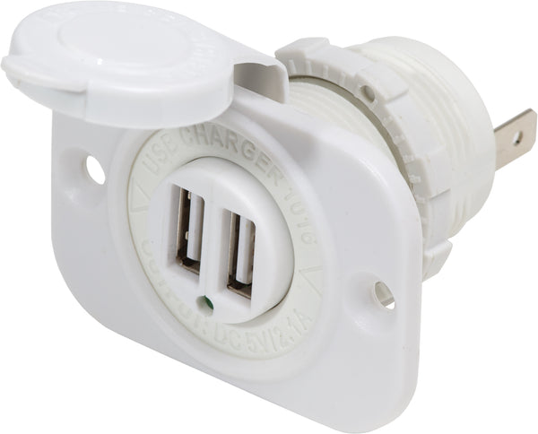 Blue Sea Dual Usb 2.1a Charger Port 12-24vdc Socket Mount, White freeshipping - Cool Boats Tech