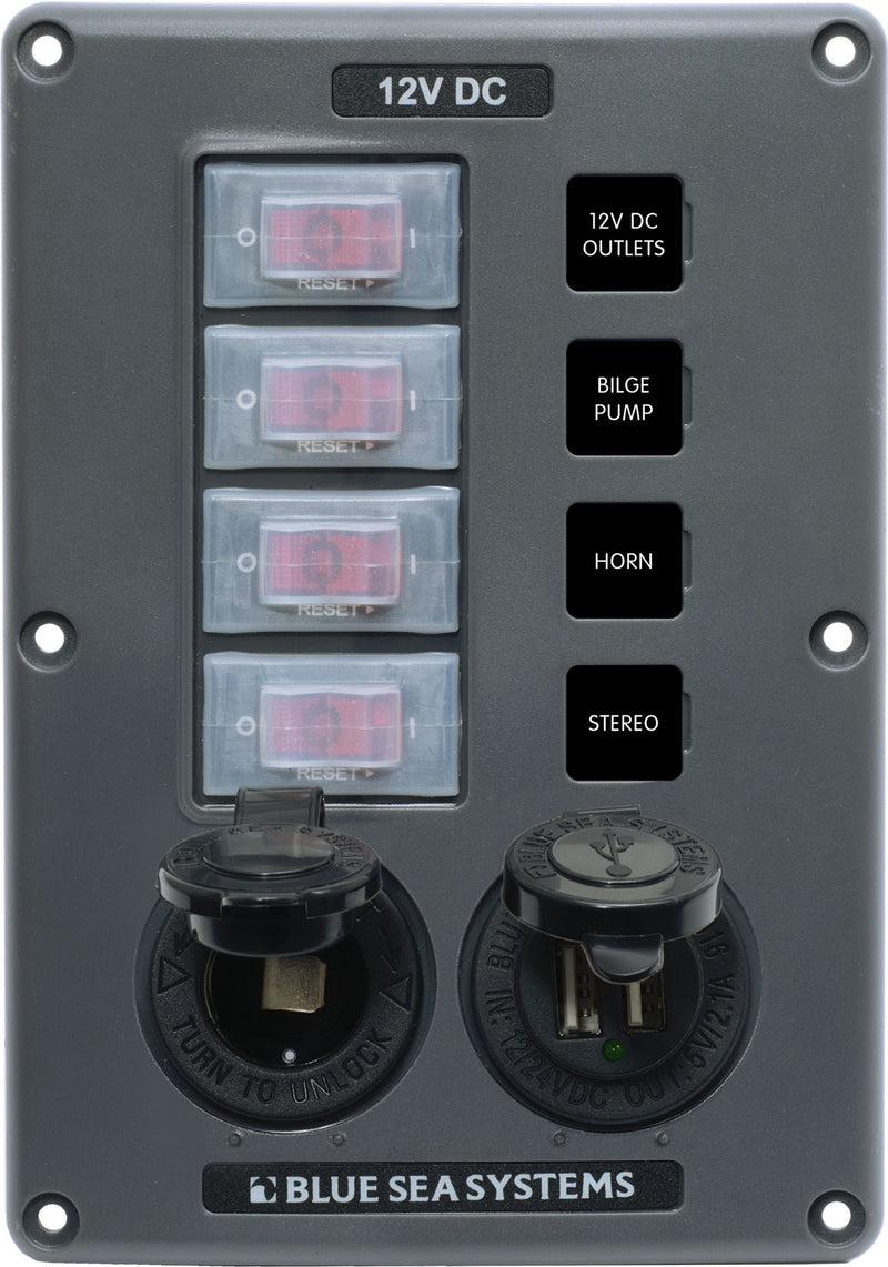 Blue Sea Water-resistant 12v 4 Circuit Breaker Switch Panel With 12v Socket And Dual Usb freeshipping - Cool Boats Tech